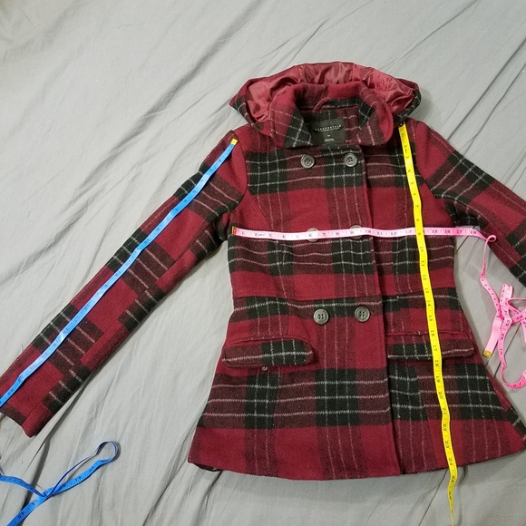 Aeropostale red buffalo check double breasted jacket with hood sz SP dark red - Picture 10 of 12